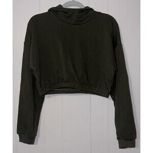 Women’s Naked Wardrobe Cropped Hoodie Size Large Olive Green Pullover